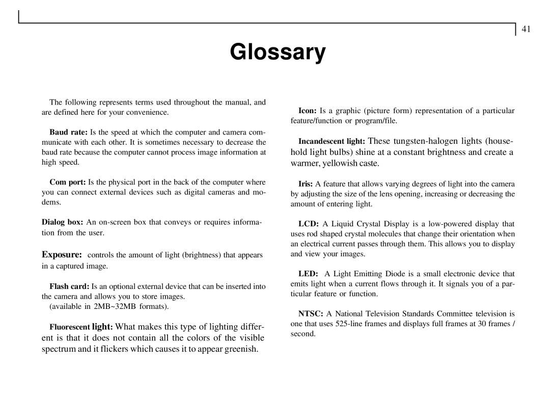 Mustek VDC-300 user manual Glossary 