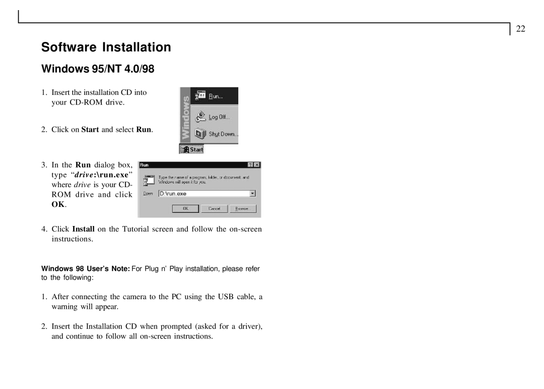 Mustek VDC-300 user manual Software Installation, Windows 95/NT 4.0/98 