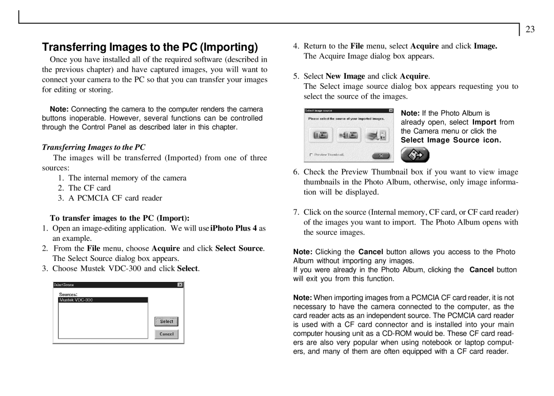 Mustek VDC-300 user manual Transferring Images to the PC Importing, To transfer images to the PC Import 