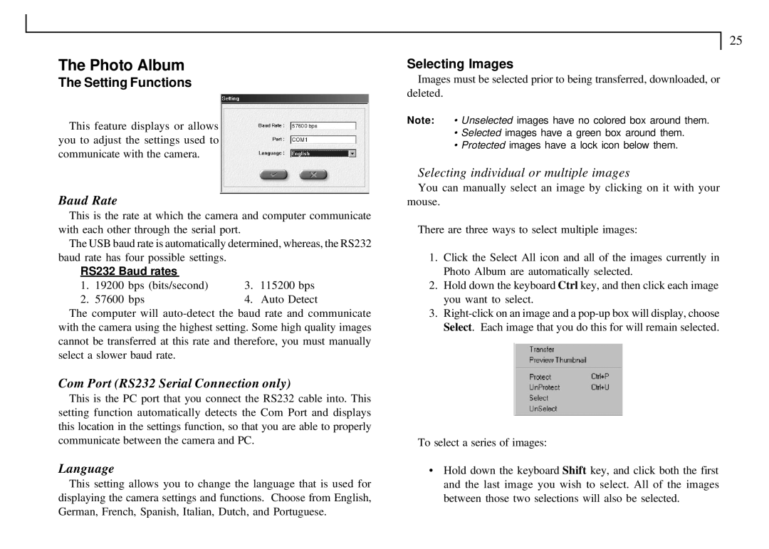 Mustek VDC-300 user manual Setting Functions, Selecting Images 