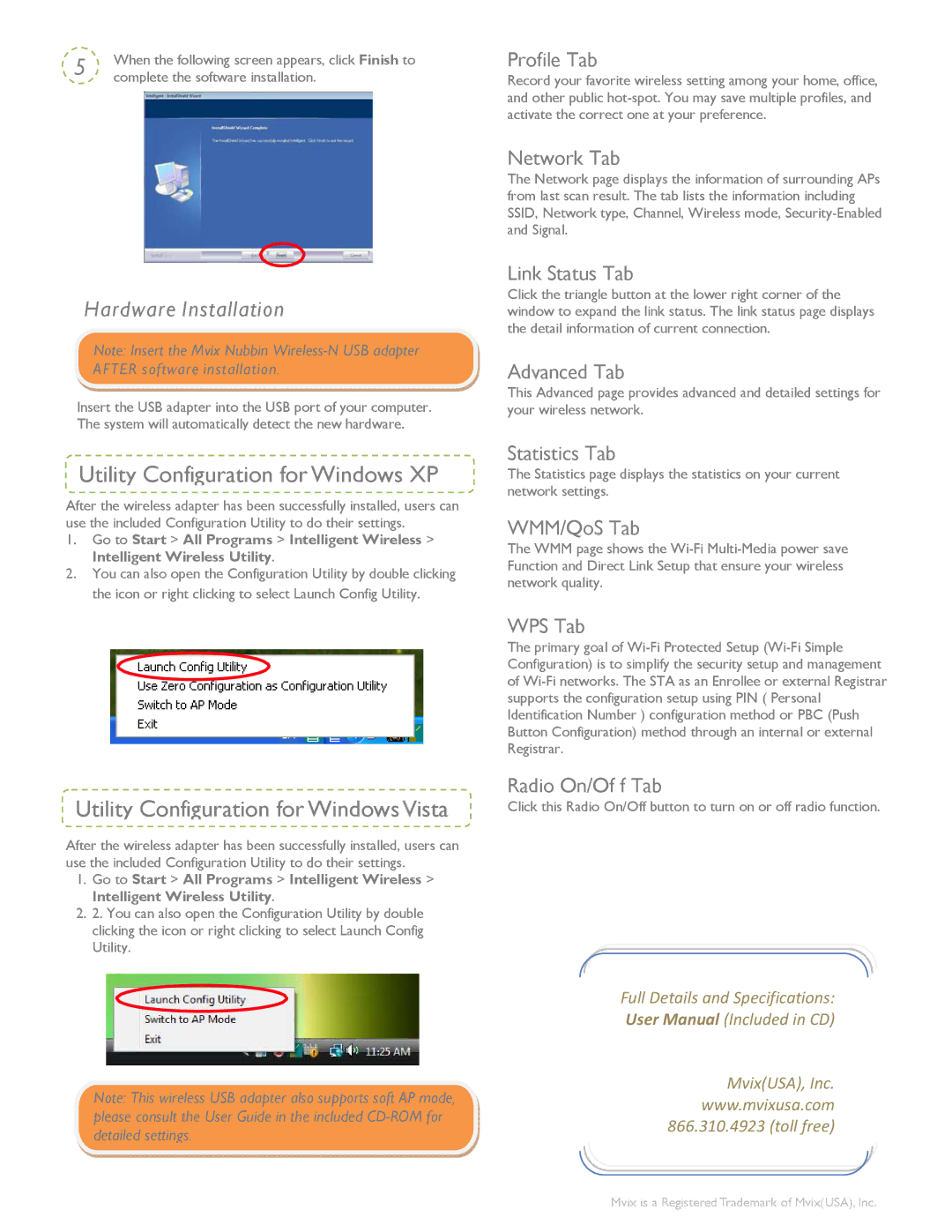 Mvix MS-811N manual Utility Configuration for Windows XP, Utility Configuration for Windows Vista 