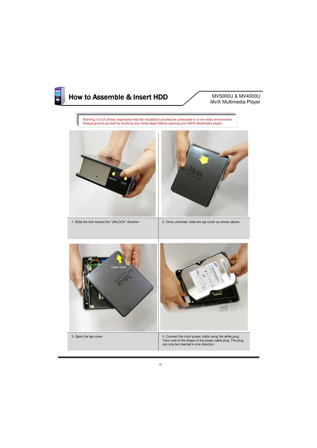 Mvix MV-4000U, MV-5000U, MV5000U, MV4000U user manual How to Assemble & Insert HDD 