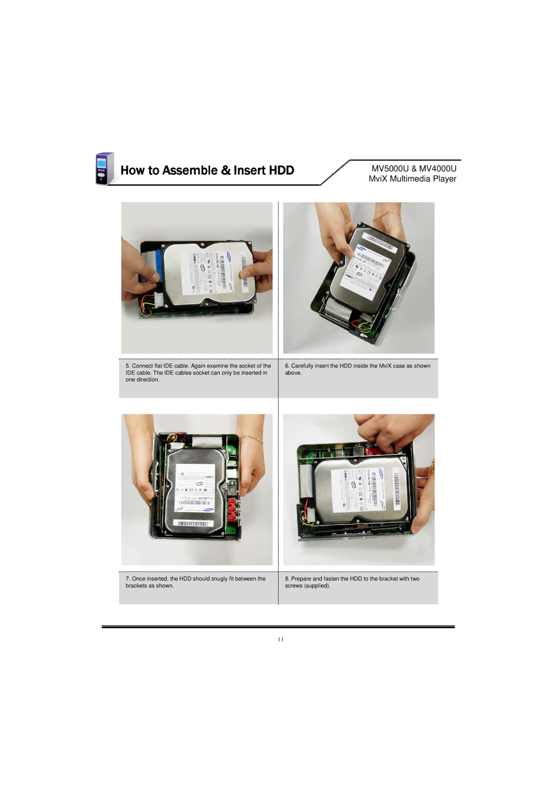 Mvix MV4000U, MV-5000U, MV5000U, MV-4000U user manual How to Assemble & Insert HDD 