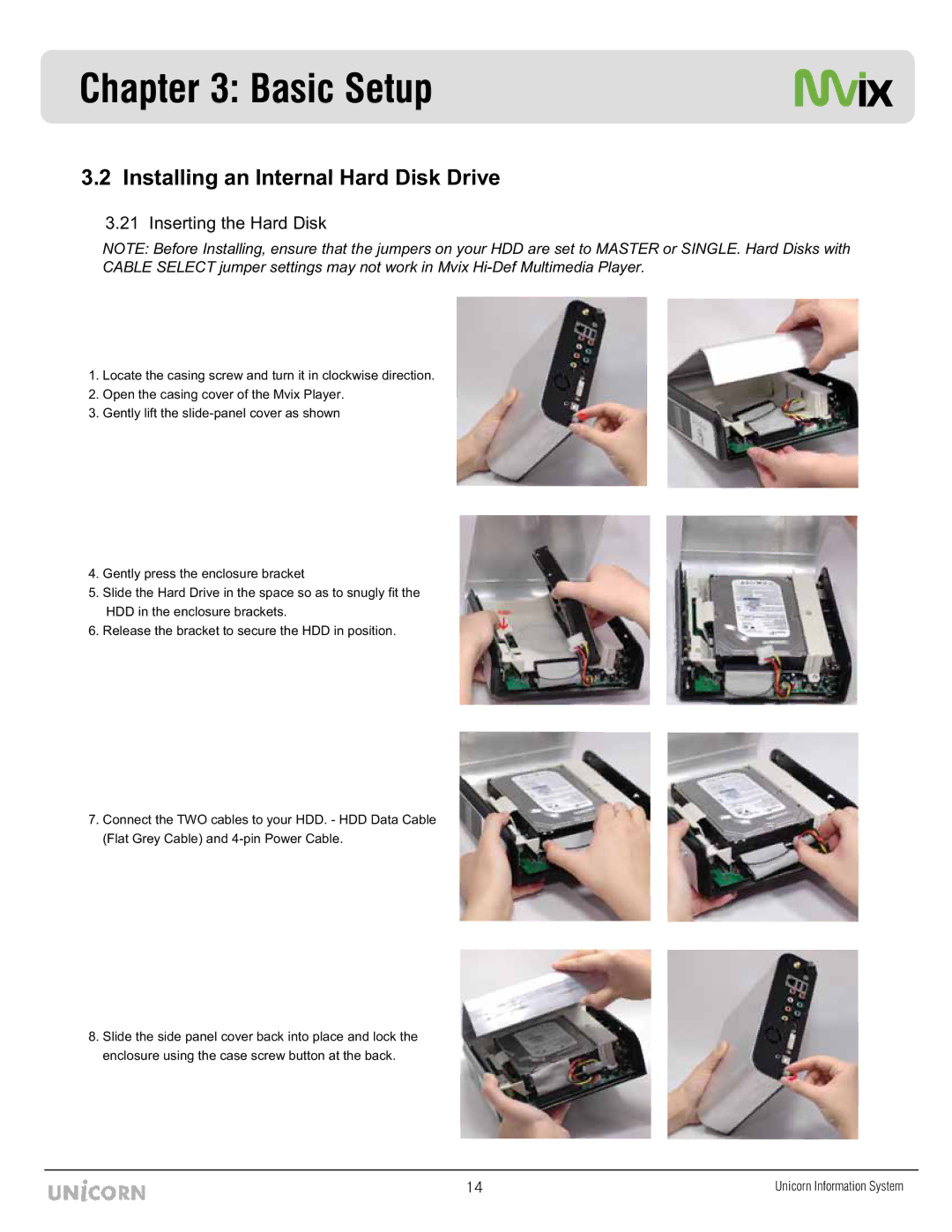 Mvix MX-760HD manual Installing an Internal Hard Disk Drive, Inserting the Hard Disk 