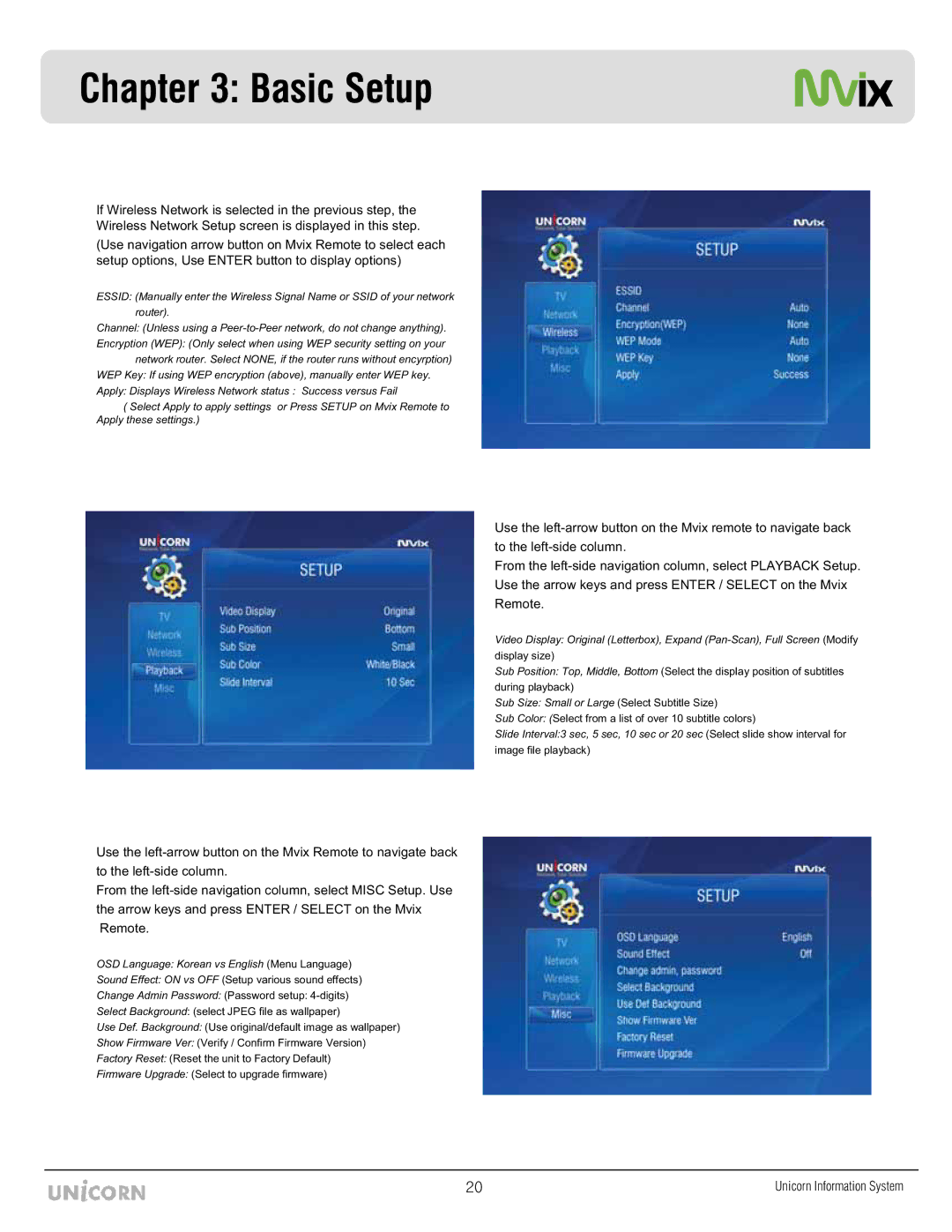 Mvix MX-760HD manual OSD Language Korean vs English Menu Language 