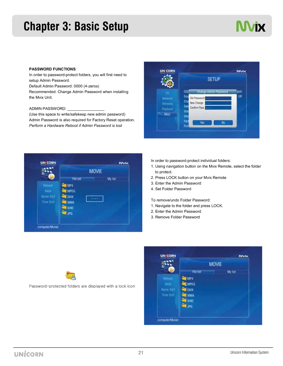 Mvix MX-760HD manual Password Functions 