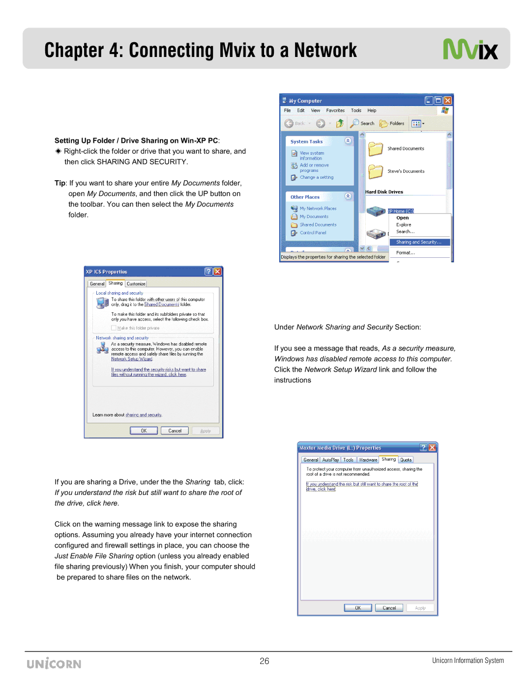 Mvix MX-760HD manual Setting Up Folder / Drive Sharing on Win-XP PC 