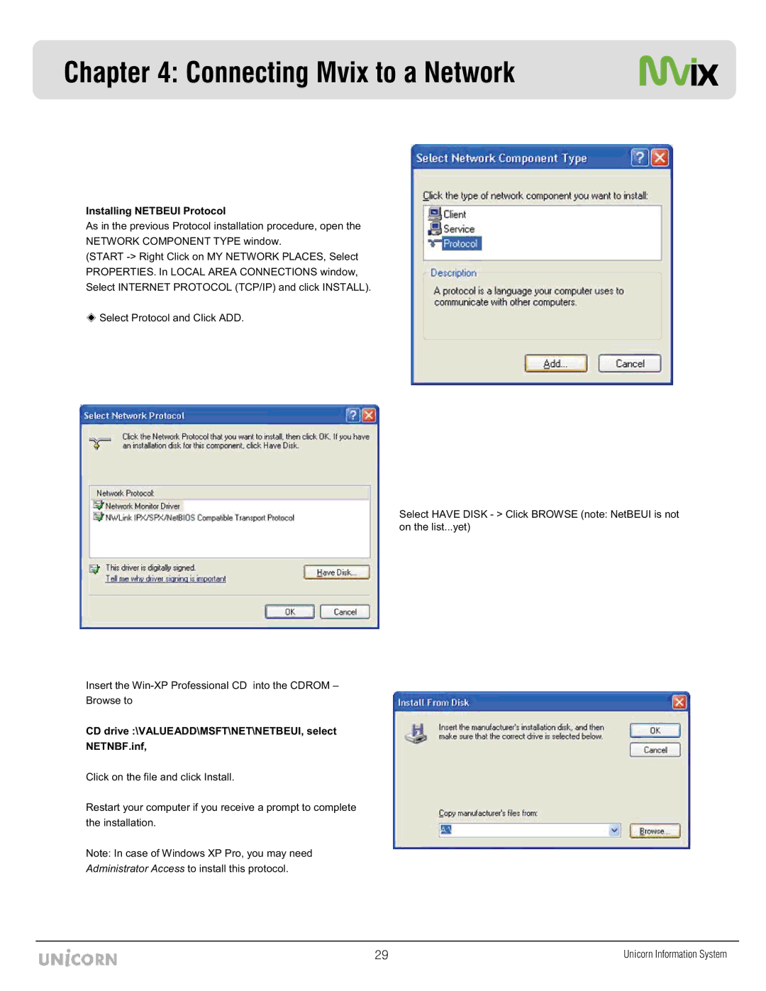 Mvix MX-760HD manual Installing Netbeui Protocol 