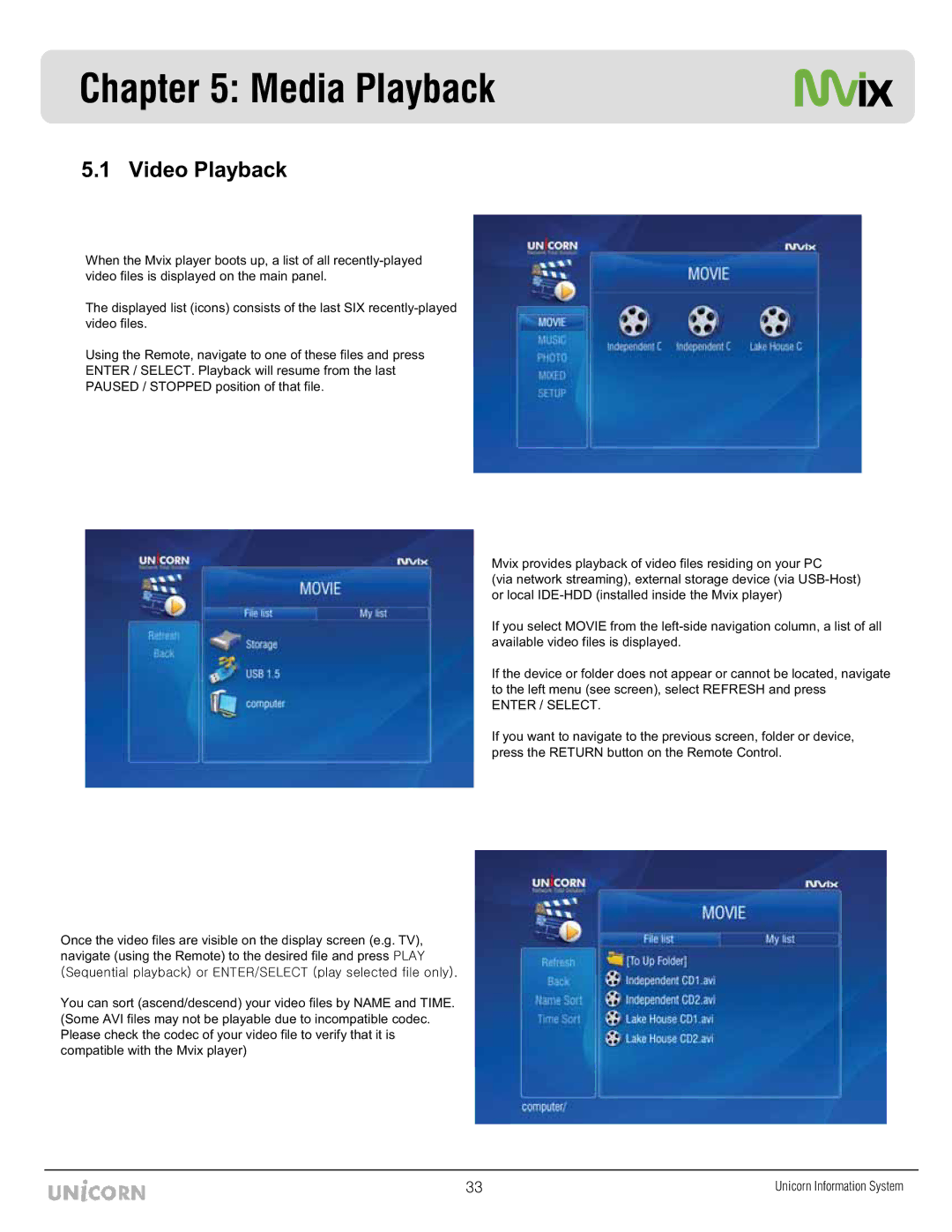 Mvix MX-760HD manual Media Playback, Video Playback 