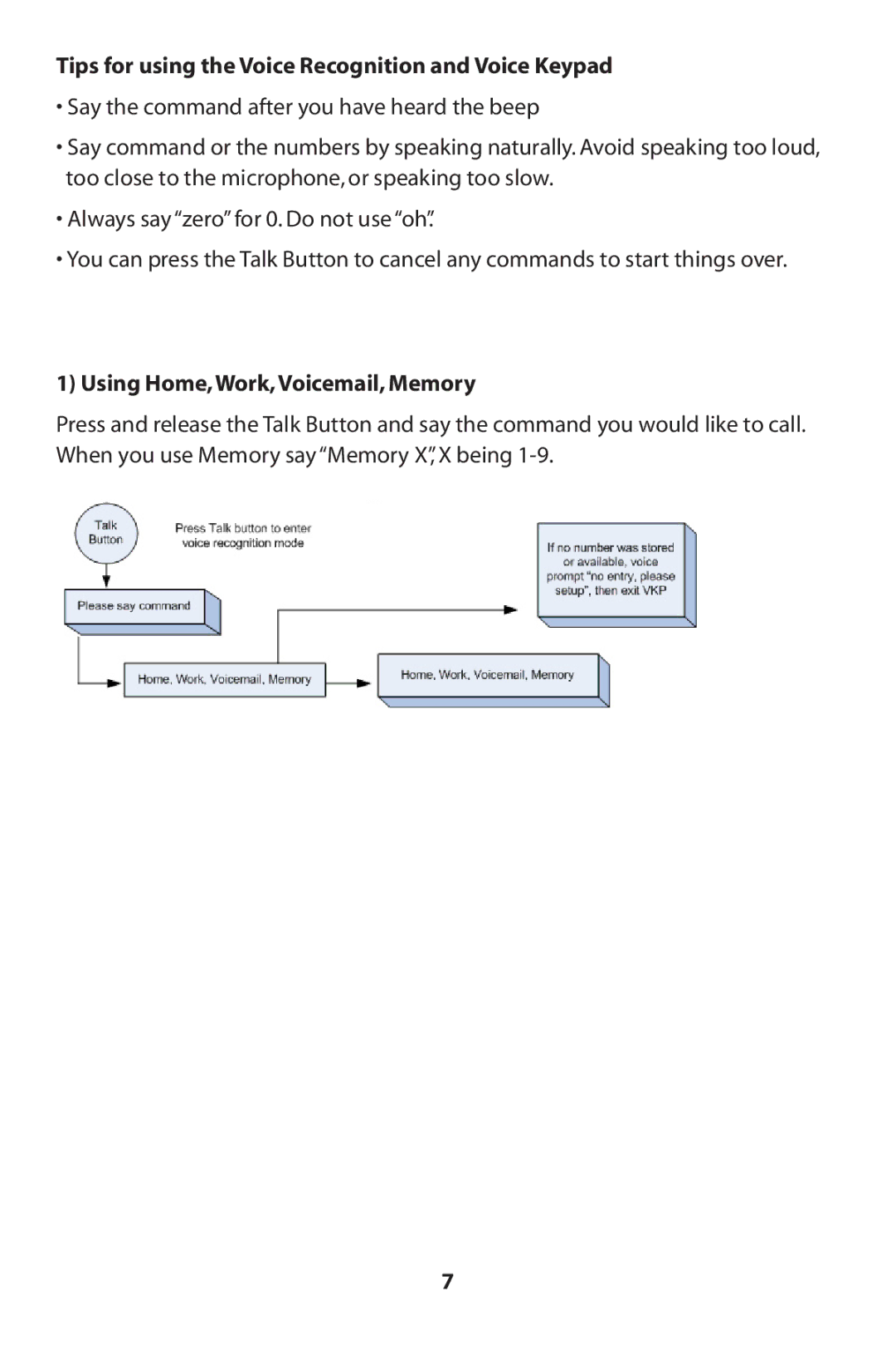 MVOX electronic MV900 manual Tips for using the Voice Recognition and Voice Keypad, Using Home,Work,Voicemail, Memory 