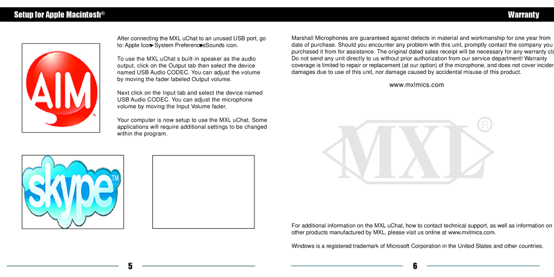 MXL AC-450 manual Setup for Apple Macintosh, Warranty 