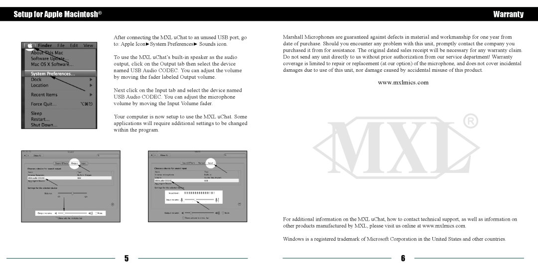 MXL AC-450 manual Setup for Apple Macintosh, Warranty 