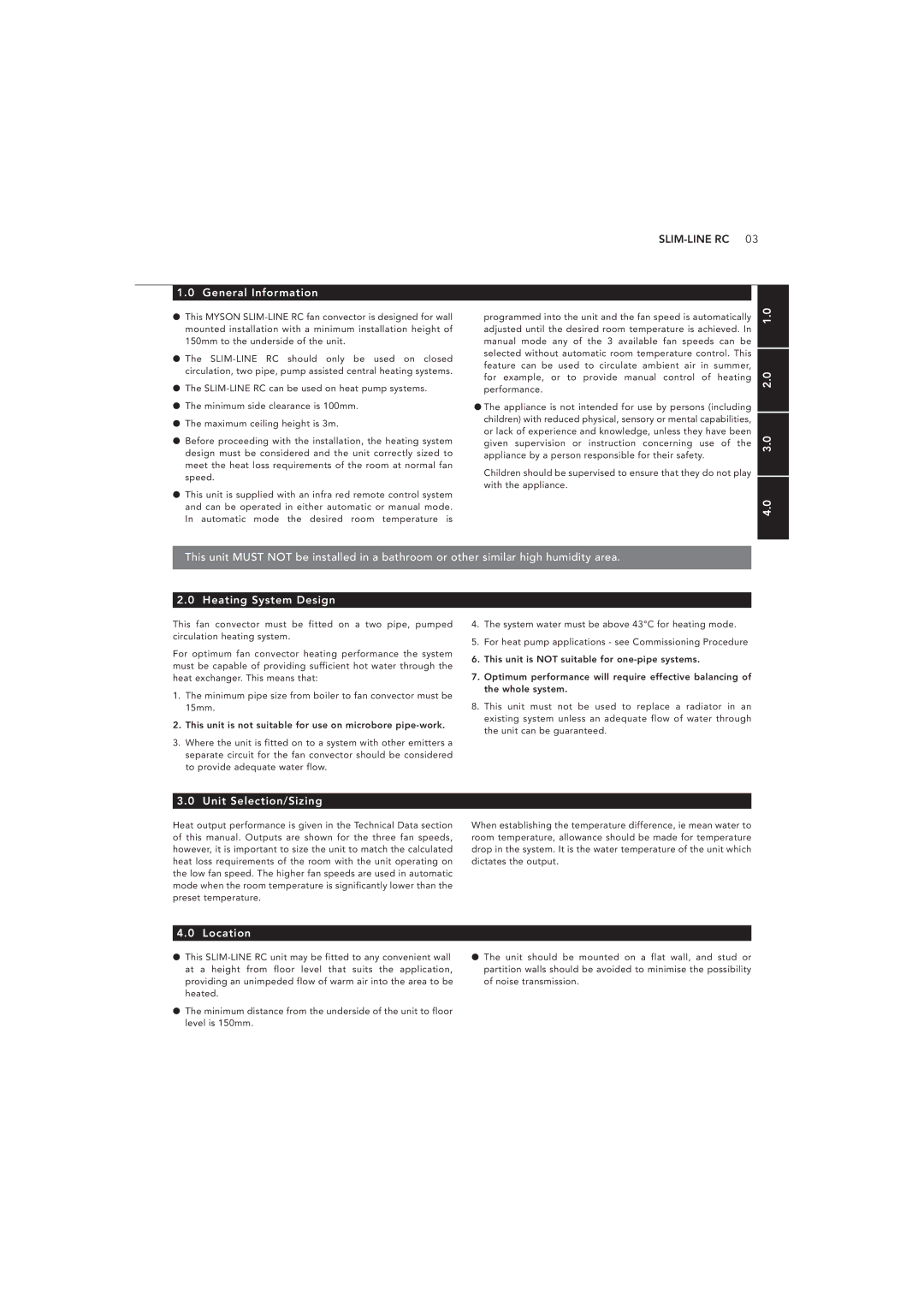 Myson 1370064 manual General Information, Unit Selection/Sizing, Location 