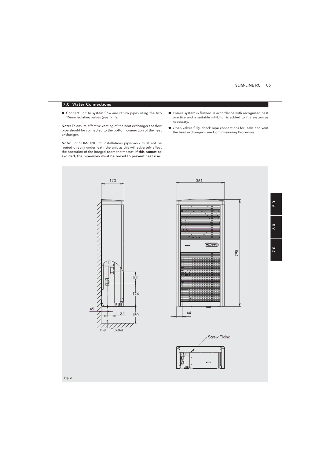 Myson 1370064 manual 150, Water Connections 