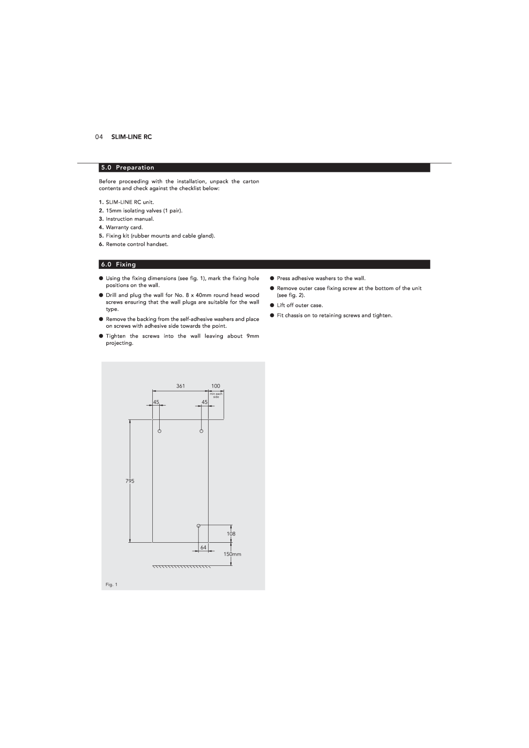 Myson 1370064 manual Slim-Line Rc, Preparation, Fixing 