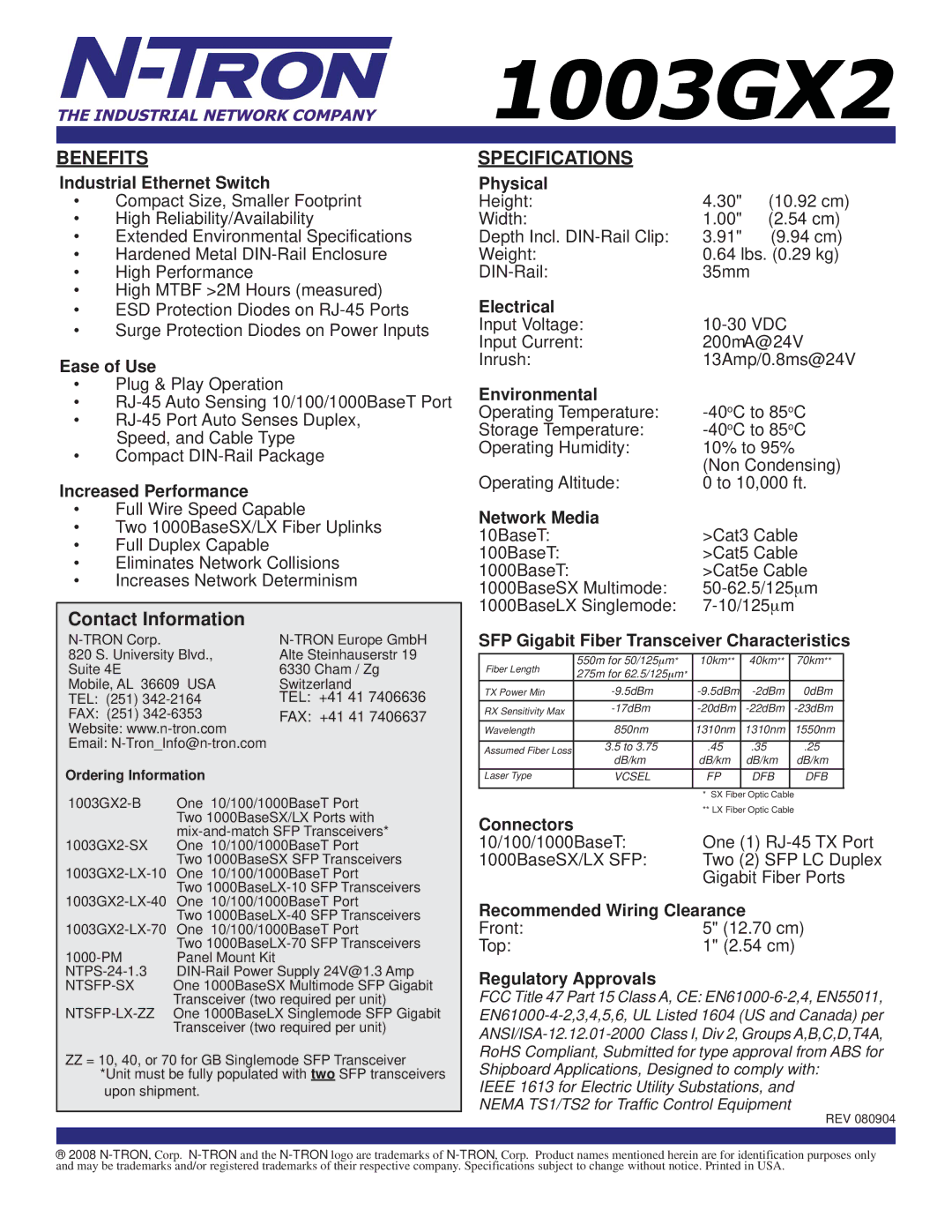 N-Tron 1003GX2 specifications Benefits, Specifications 