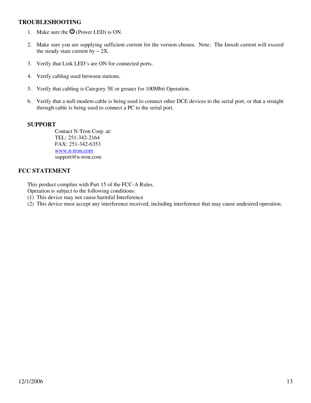 N-Tron 102PC-SE user manual Troubleshooting, Support FCC Statement 