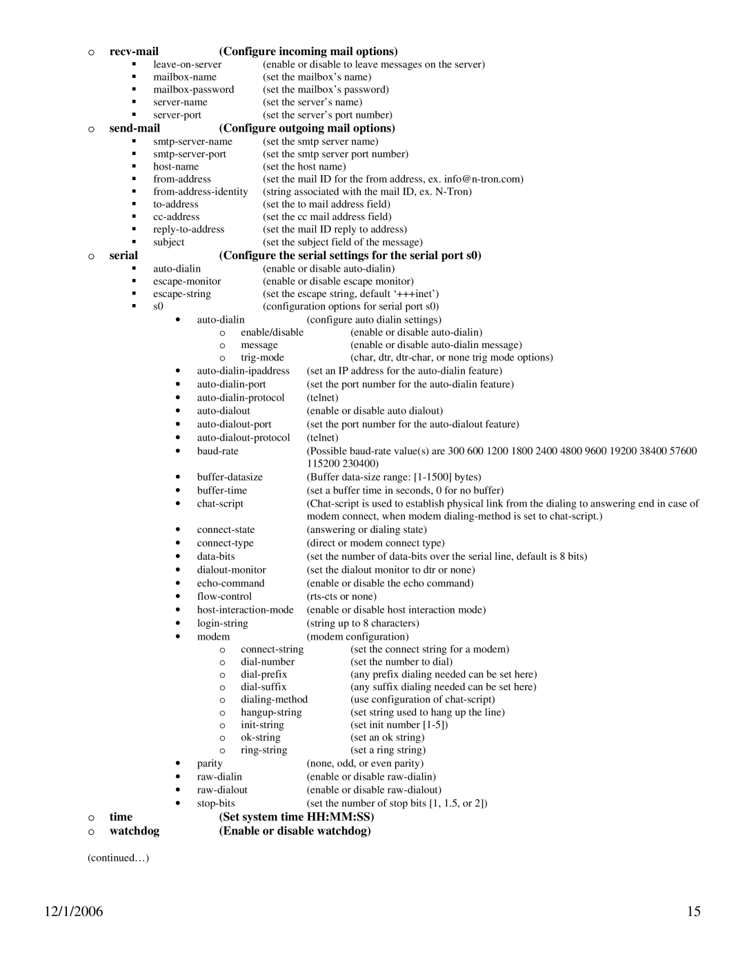 N-Tron 102PC-SE user manual Recv-mail Configure incoming mail options, Send-mail Configure outgoing mail options 