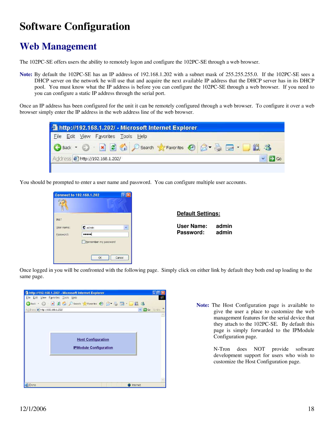 N-Tron 102PC-SE user manual Software Configuration, Web Management 