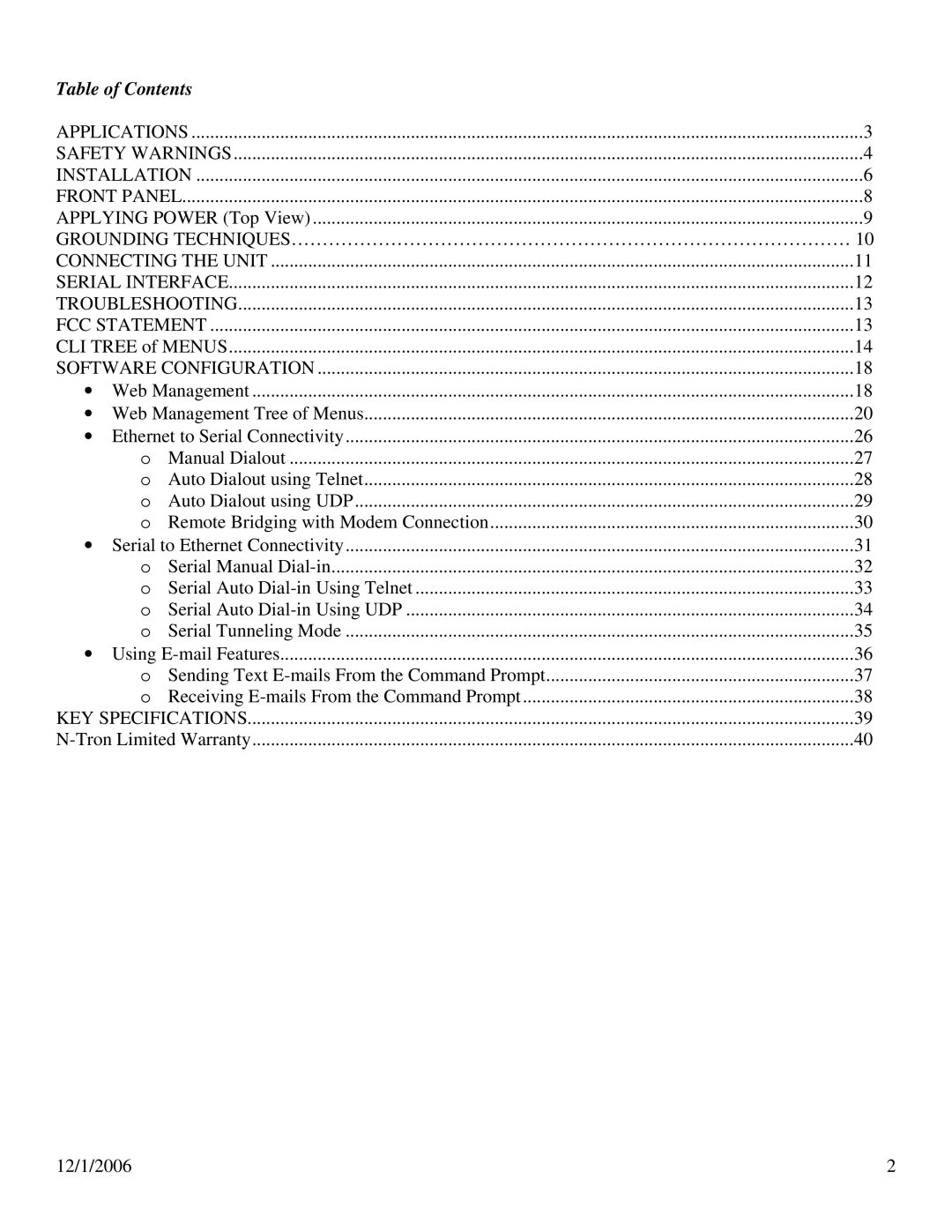 N-Tron 102PC-SE user manual Table of Contents 