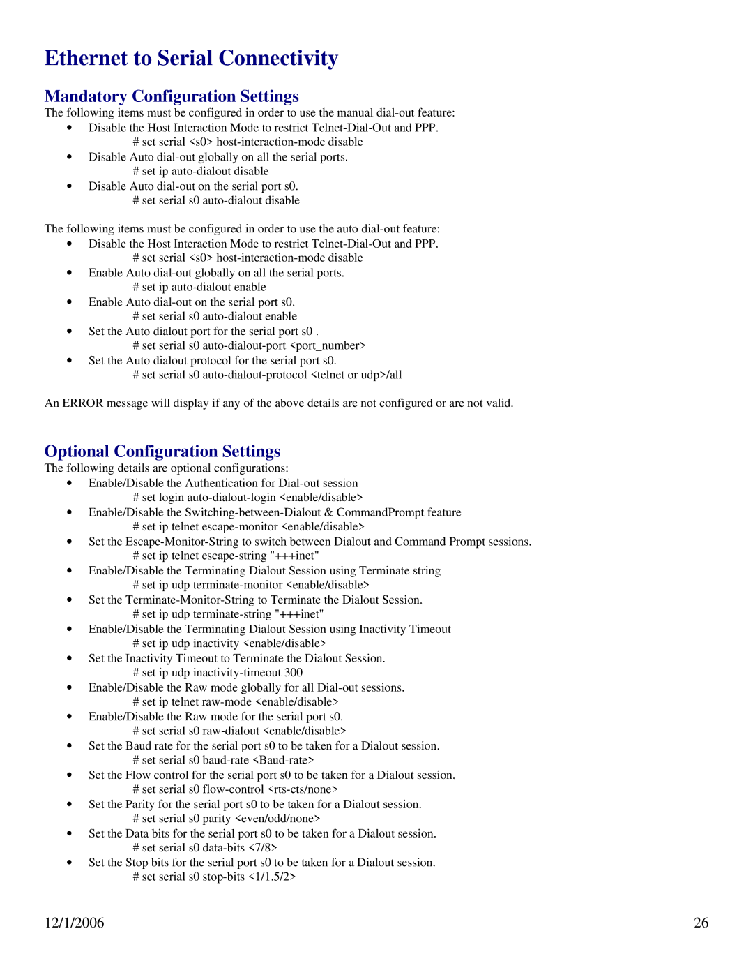 N-Tron 102PC-SE user manual Ethernet to Serial Connectivity, Mandatory Configuration Settings 