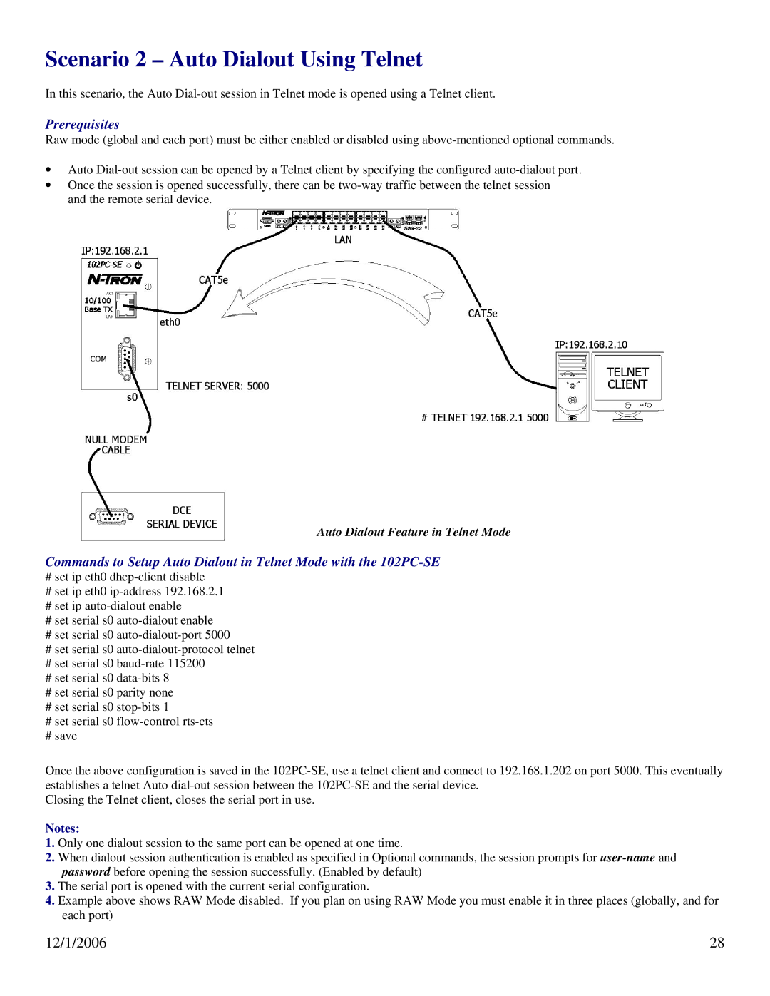 N-Tron 102PC-SE user manual Scenario 2 Auto Dialout Using Telnet, Prerequisites 