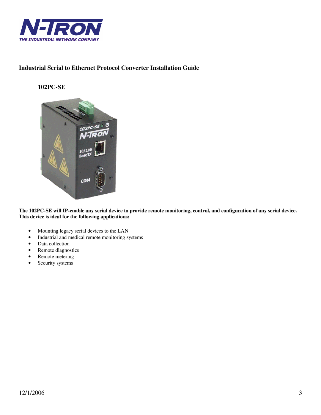 N-Tron 102PC-SE user manual 12/1/2006 