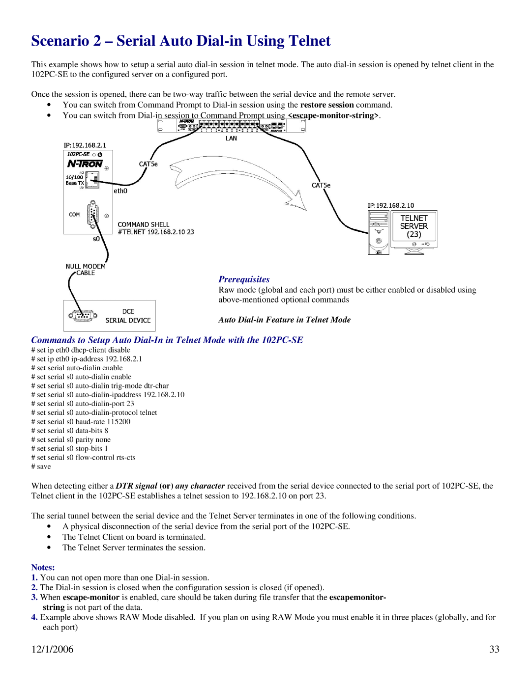 N-Tron 102PC-SE user manual Scenario 2 Serial Auto Dial-in Using Telnet 