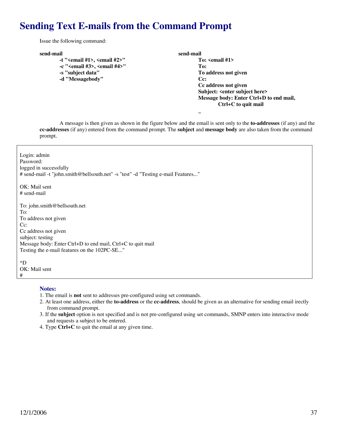 N-Tron 102PC-SE user manual Sending Text E-mails from the Command Prompt 