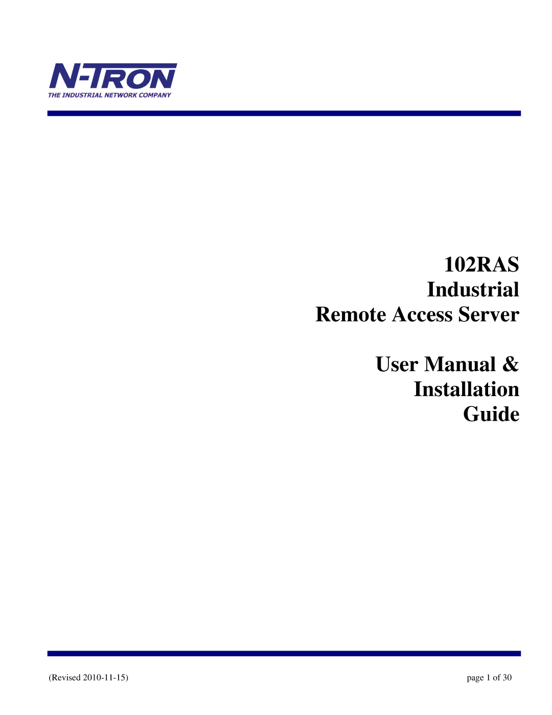 N-Tron user manual 102RAS Industrial Remote Access Server Installation Guide 