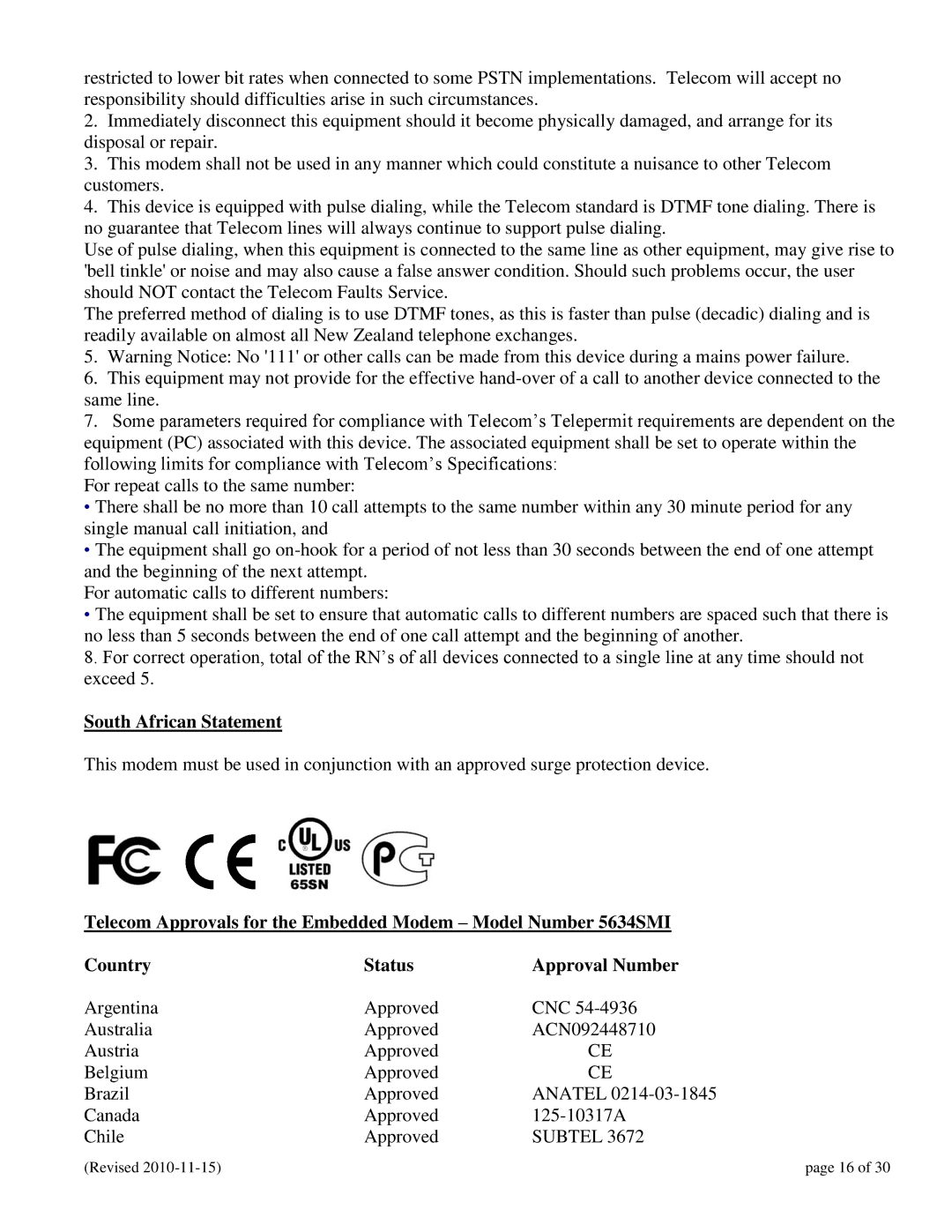 N-Tron 102RAS user manual South African Statement, Subtel 