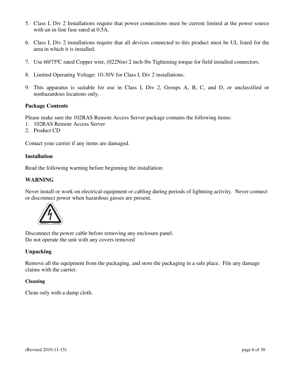 N-Tron 102RAS user manual Package Contents, Installation, Unpacking 