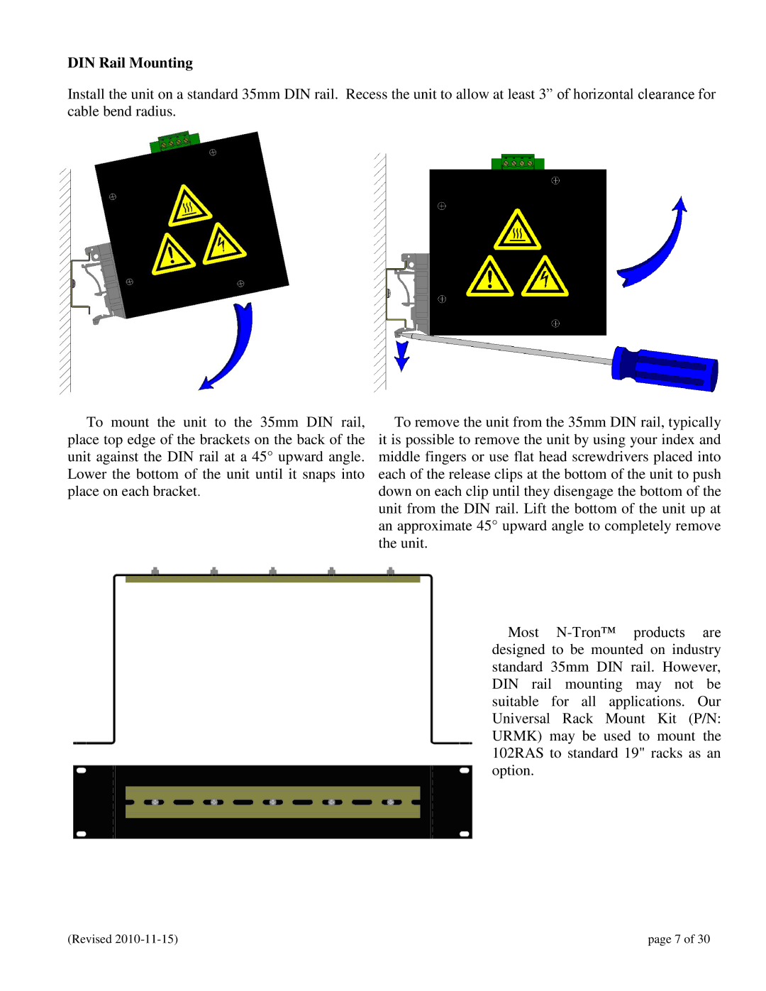 N-Tron 102RAS user manual DIN Rail Mounting 