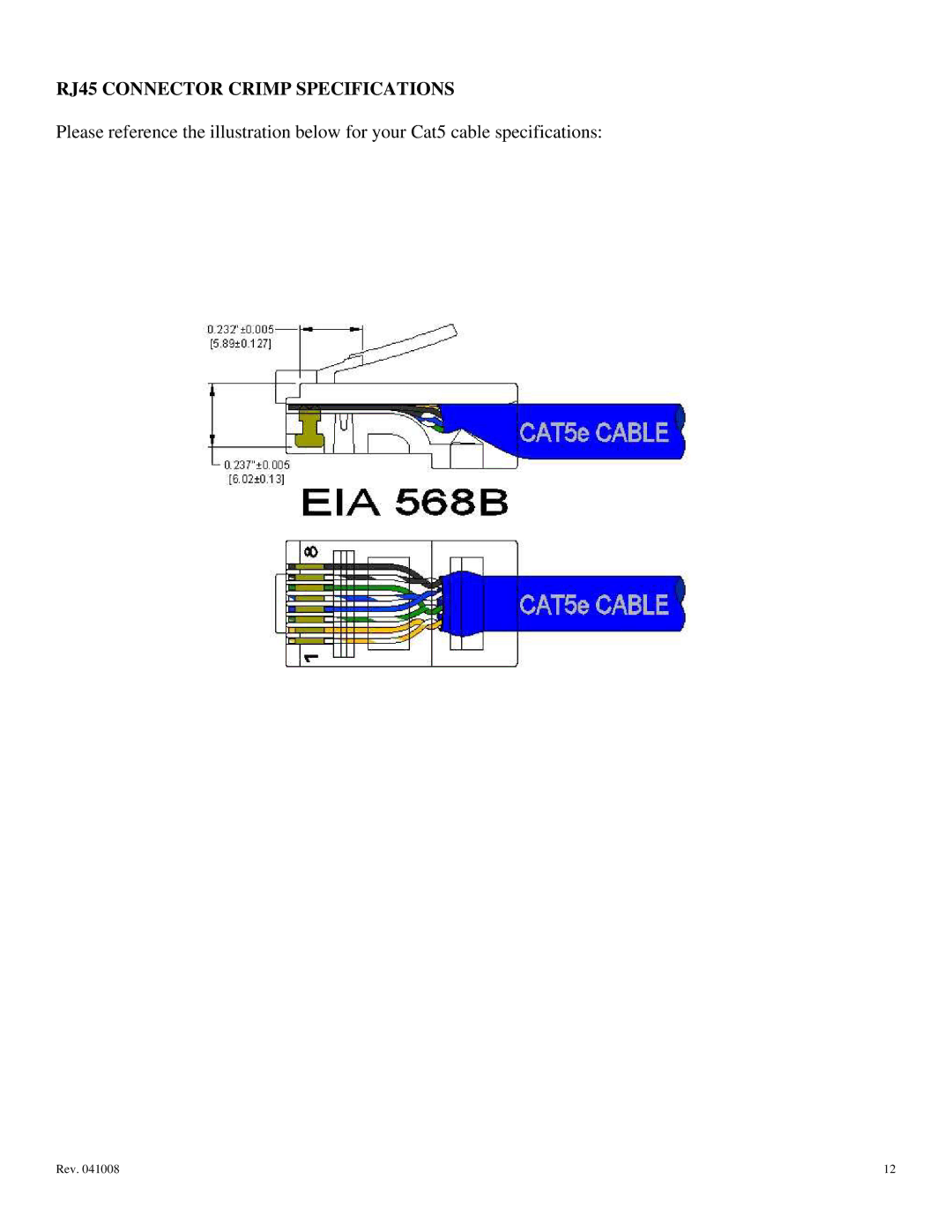 N-Tron 105TX-POE, 105FX-POE user manual RJ45 Connector Crimp Specifications 