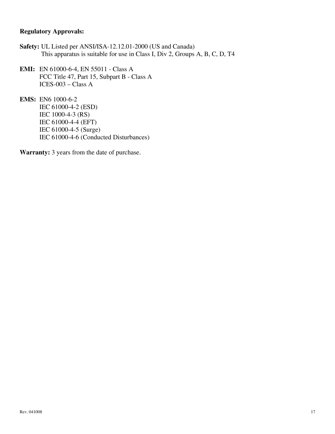 N-Tron 105FX-POE, 105TX-POE user manual Regulatory Approvals 