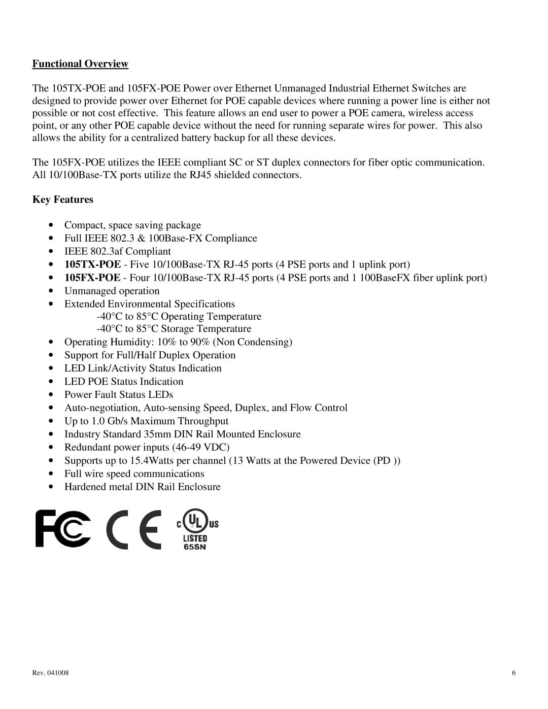 N-Tron 105TX-POE, 105FX-POE user manual Functional Overview, Key Features 