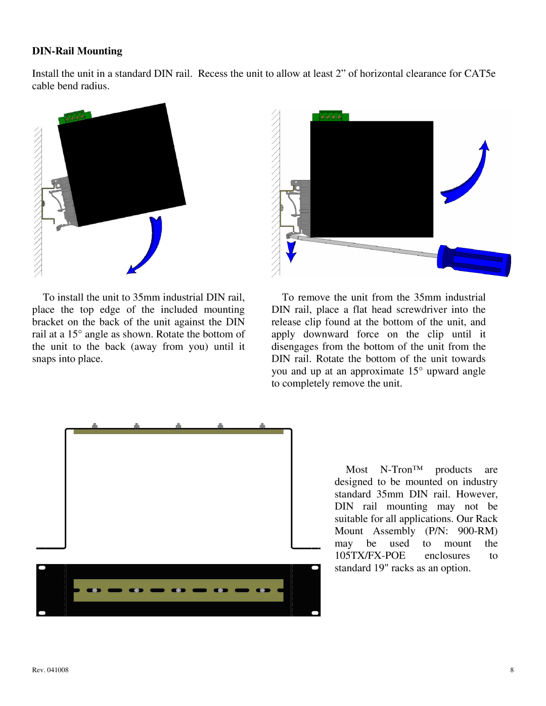 N-Tron 105TX-POE, 105FX-POE user manual DIN-Rail Mounting 