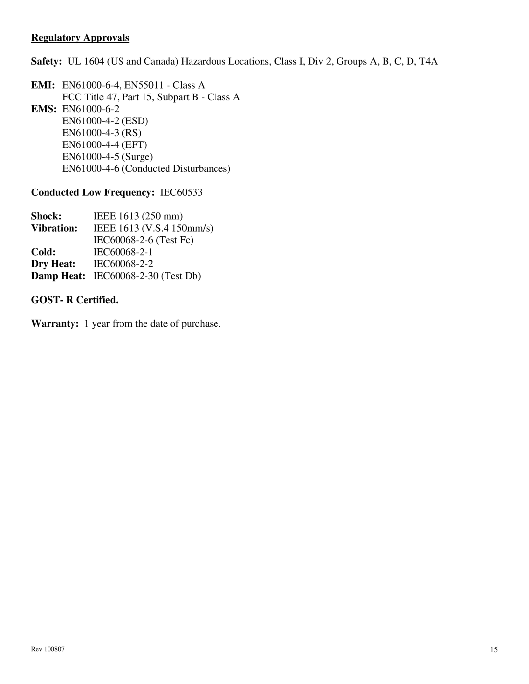 N-Tron 300 Series manual Regulatory Approvals, Conducted Low Frequency IEC60533, GOST- R Certified 