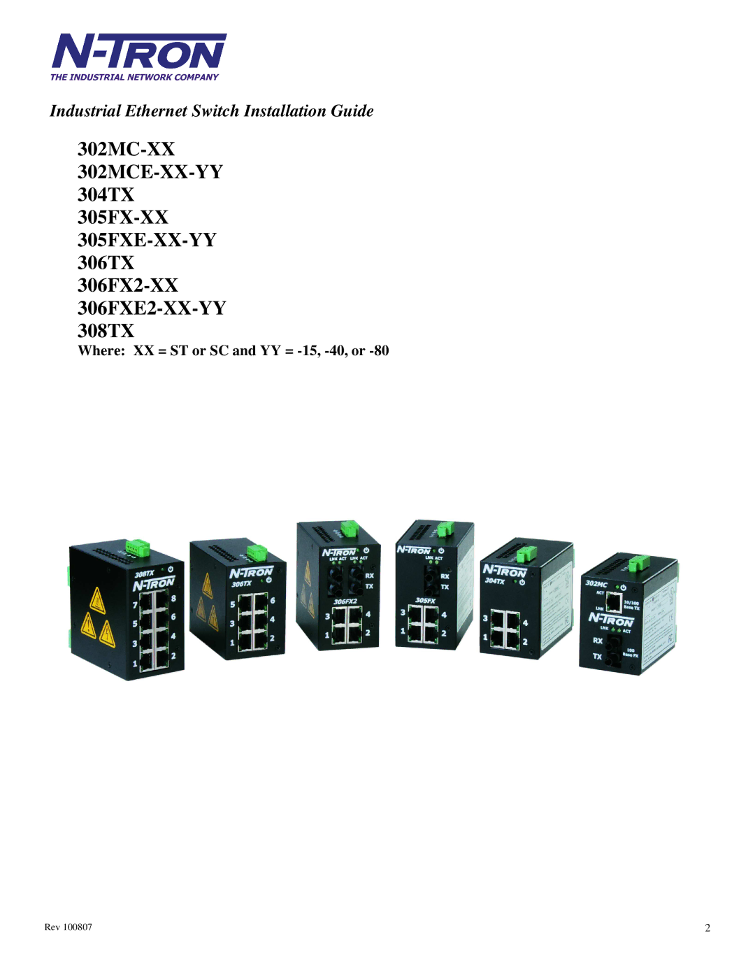 N-Tron 300 Series manual Where XX = ST or SC and YY = -15, -40, or 