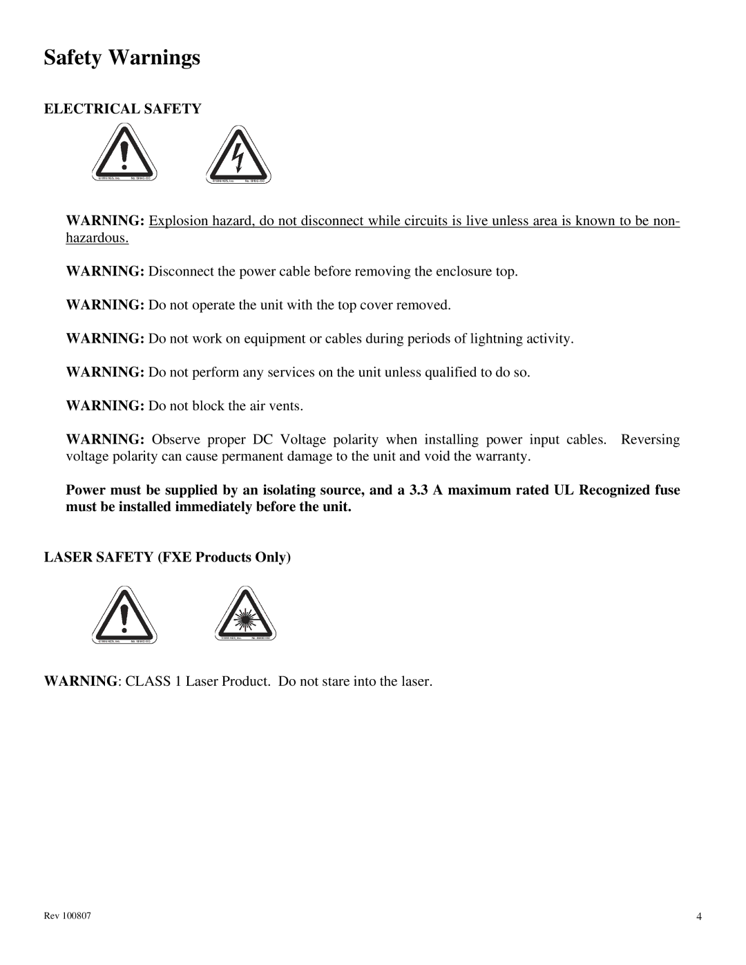 N-Tron 300 Series manual Safety Warnings, Electrical Safety 