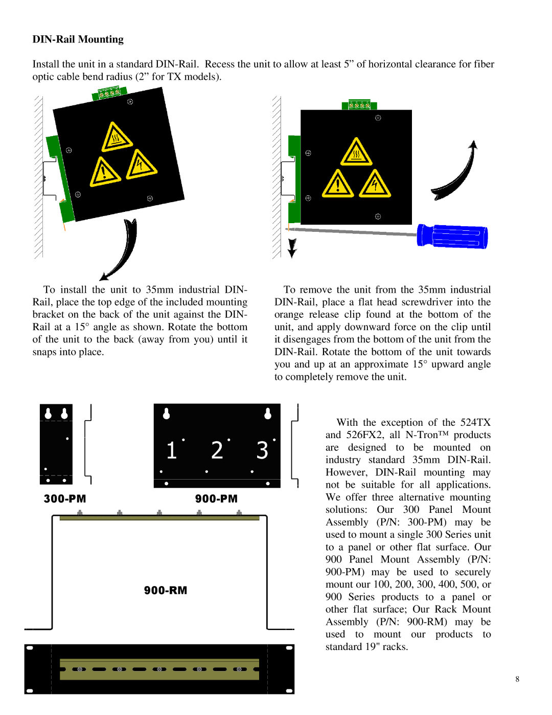 N-Tron 300 Series manual DIN-Rail Mounting, 300-PM900-PM 900-RM 