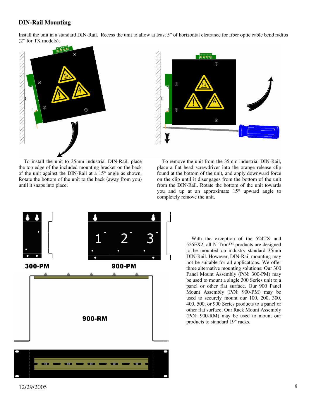 N-Tron manual DIN-Rail Mounting, 300-PM900-PM 900-RM 