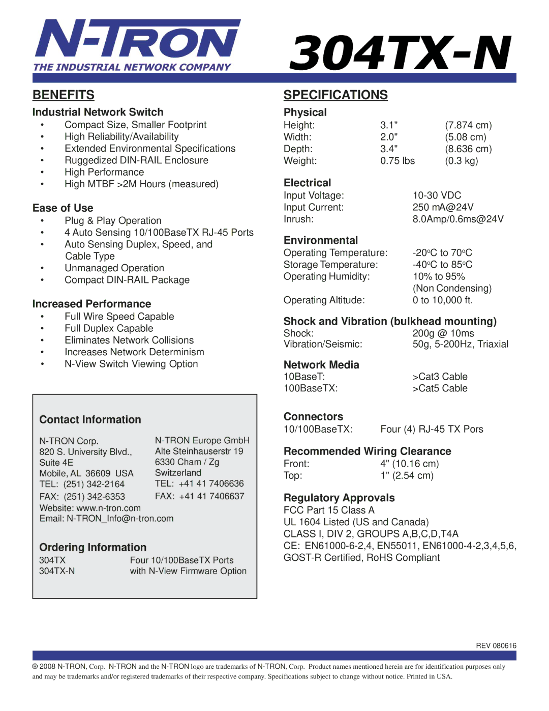 N-Tron 304TX-N specifications Benefits, Specifications 