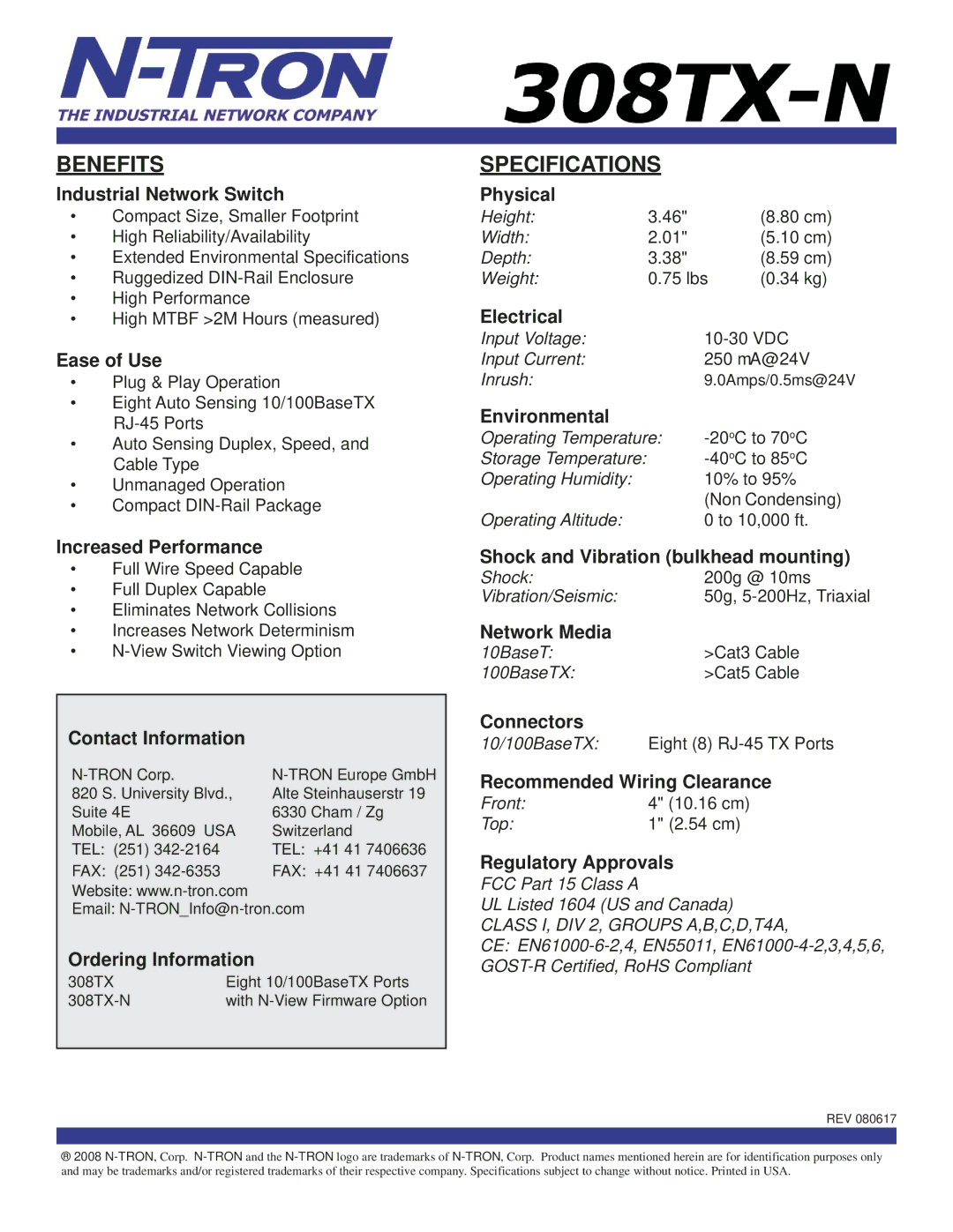 N-Tron 308TX-N specifications Benefits, Specifications 