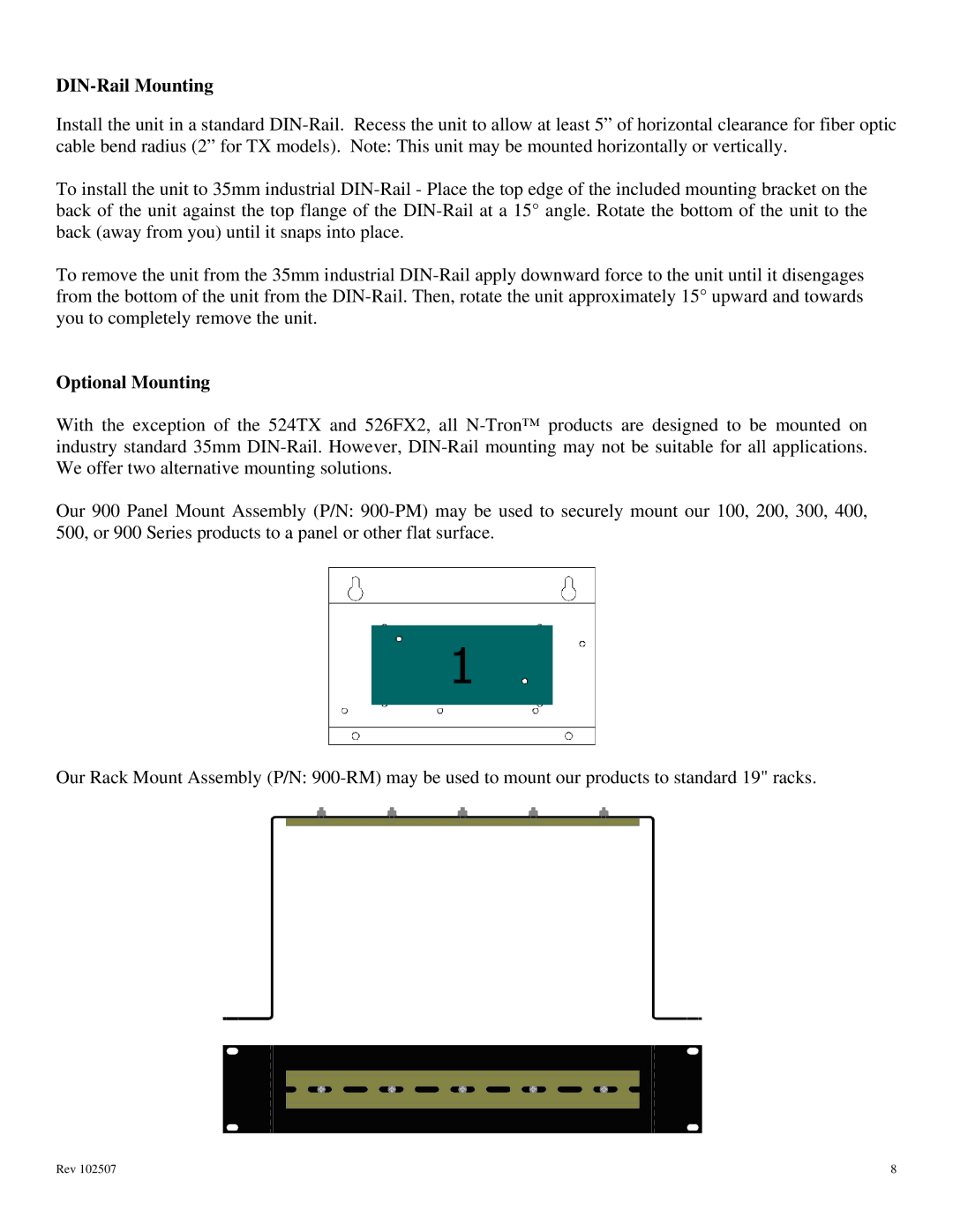 N-Tron 400 manual DIN-Rail Mounting, Optional Mounting 