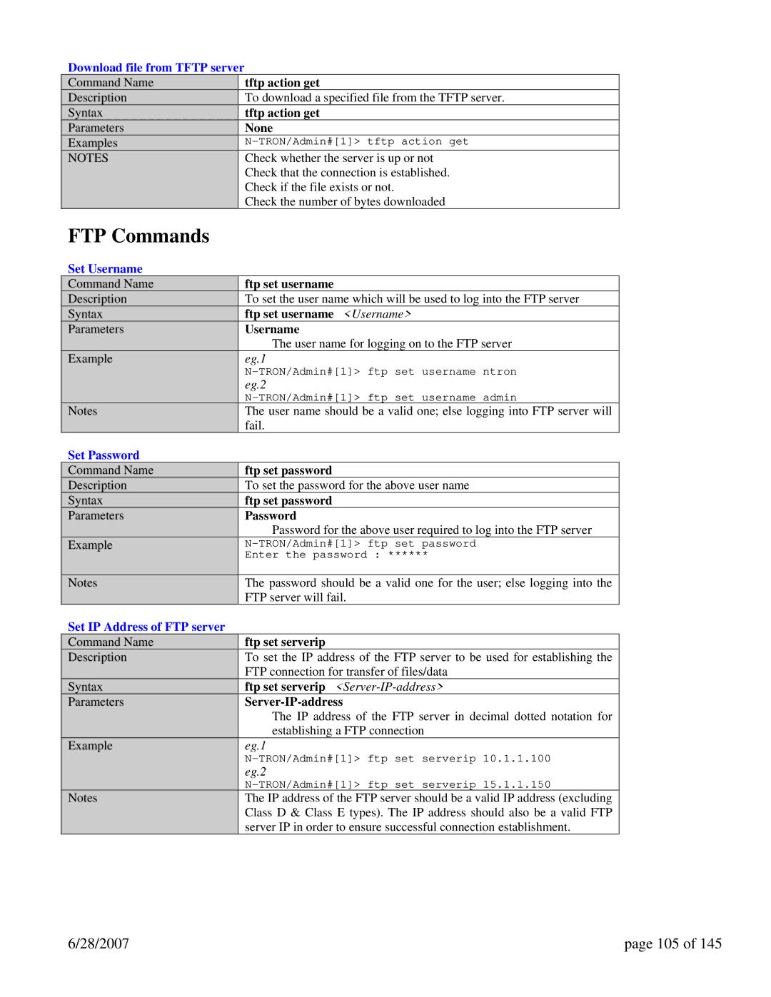 N-Tron 7014TX, 7014FX2, 7014FXE2 user manual FTP Commands, 28/2007 105 