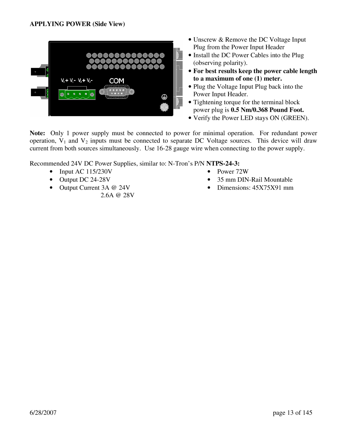 N-Tron 7014FX2, 7014TX, 7014FXE2 user manual Applying Power Side View 