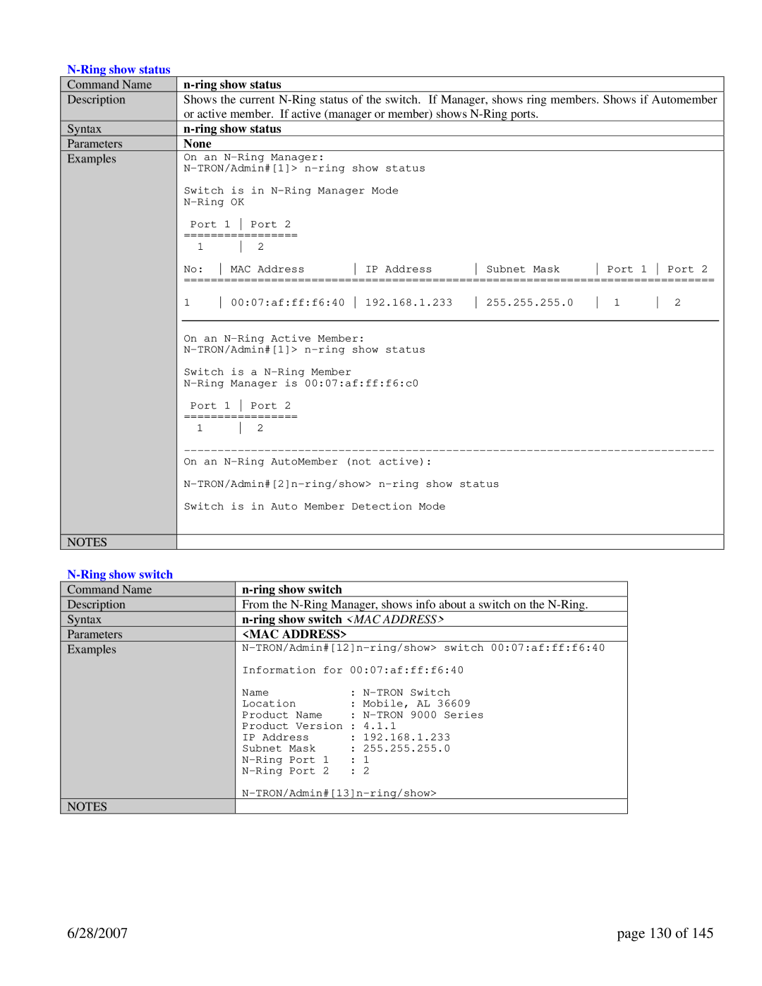 N-Tron 7014FX2, 7014TX, 7014FXE2 user manual 28/2007 130, Ring show status, Ring show switch 