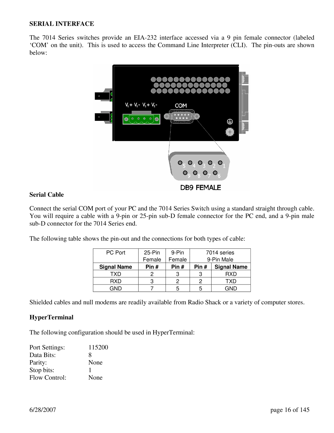 N-Tron 7014FX2, 7014TX, 7014FXE2 user manual Serial Interface 