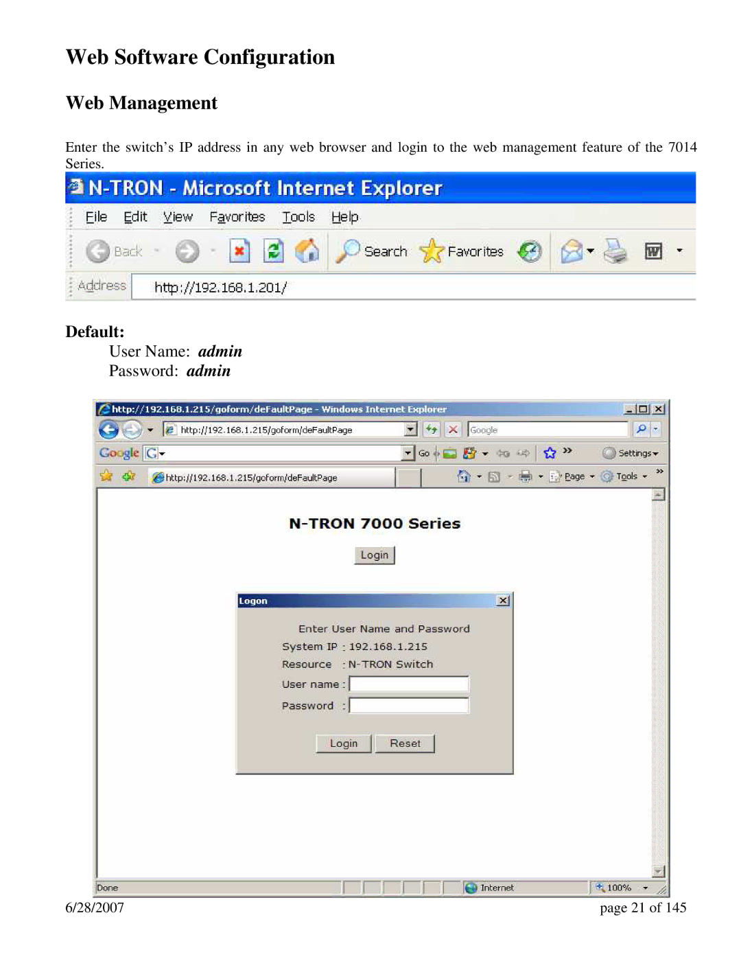 N-Tron 7014TX, 7014FX2, 7014FXE2 user manual Web Software Configuration, Web Management 